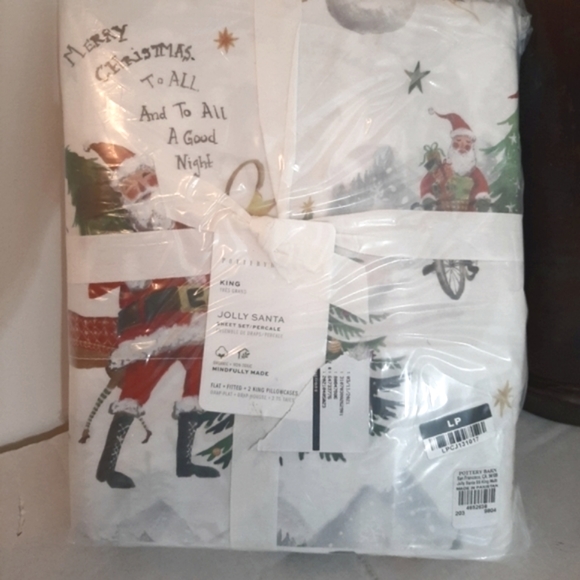 Pottery Barn Jolly Santa KING Cotton Percale Sheet Set - Picture 1 of 12